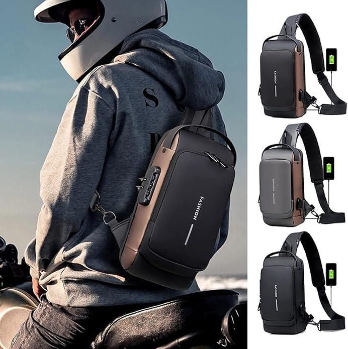✅ Sling Bag for Men with USB Charging, Waterproof Leather, Anti-Theft Lock – Electra Tech Crossbody [ FOR MEN AND WOMEN ]