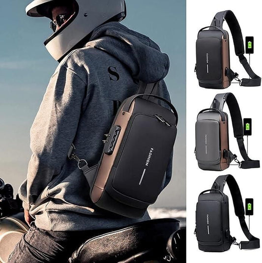 ✅ Sling Bag for Men with USB Charging, Waterproof Leather, Anti-Theft Lock – Electra Tech Crossbody [ FOR MEN AND WOMEN ]