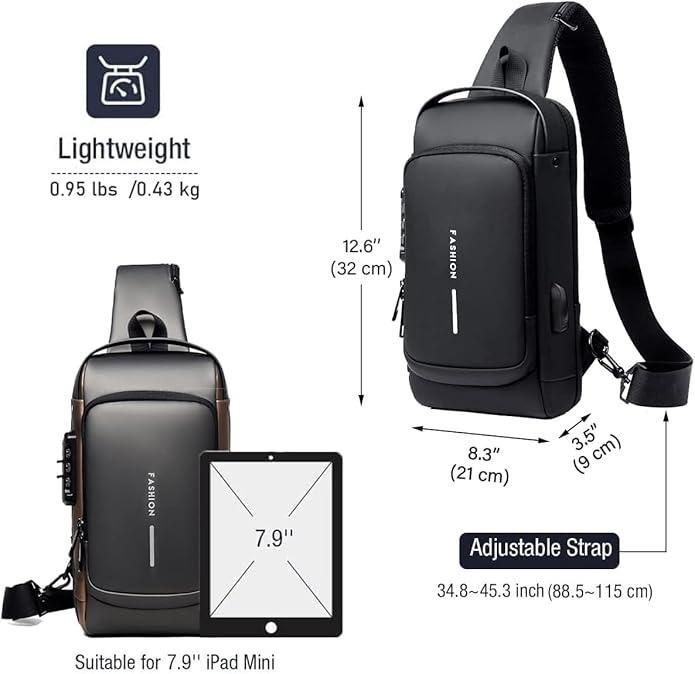 ✅ Sling Bag for Men with USB Charging, Waterproof Leather, Anti-Theft Lock – Electra Tech Crossbody [ FOR MEN AND WOMEN ]