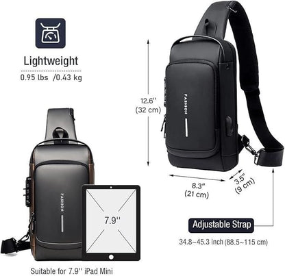 ✅ Sling Bag for Men with USB Charging, Waterproof Leather, Anti-Theft Lock – Electra Tech Crossbody [ FOR MEN AND WOMEN ]