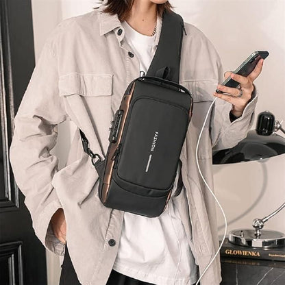 ✅ Sling Bag for Men with USB Charging, Waterproof Leather, Anti-Theft Lock – Electra Tech Crossbody [ FOR MEN AND WOMEN ]